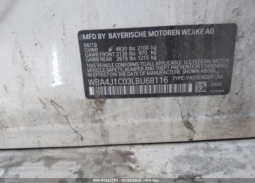 2020 BMW 430I GRAN COUPE VIN: WBA4J1C03LBU68116