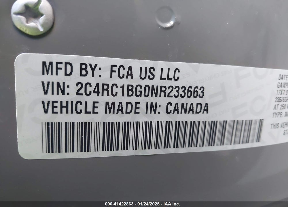 2022 CHRYSLER PACIFICA TOURING L VIN: 2C4RC1BG0NR233663