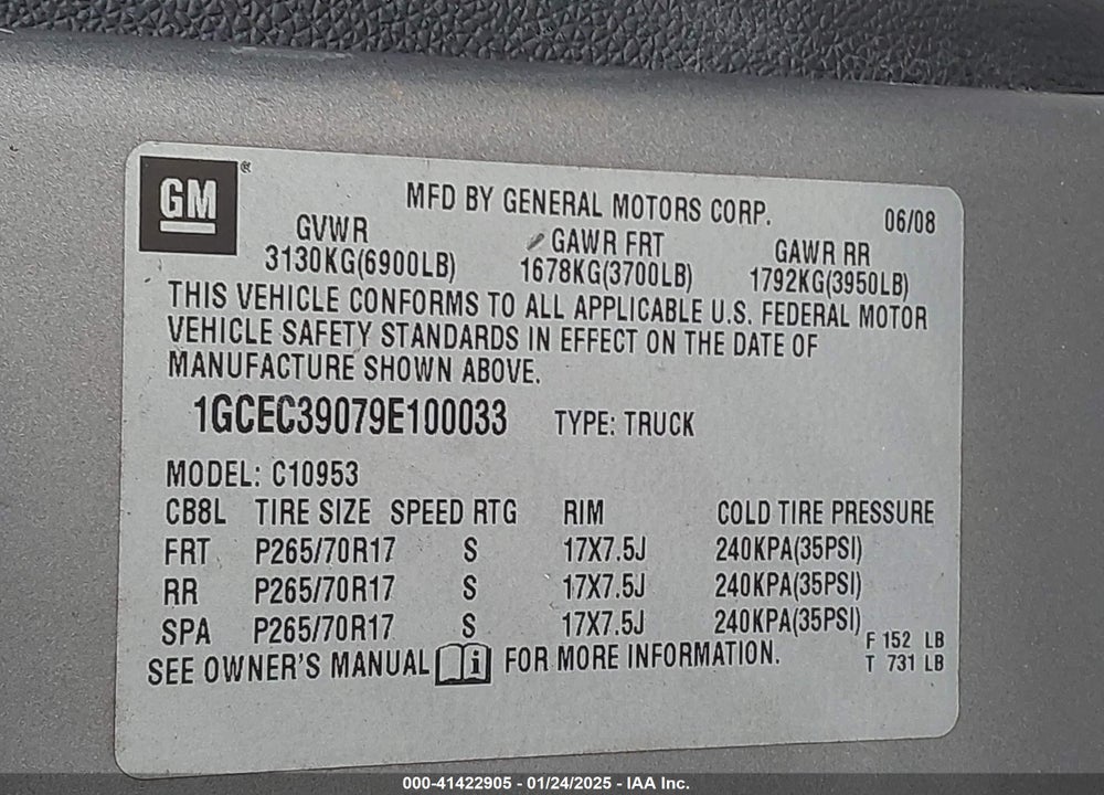 2009 CHEVROLET SILVERADO VIN: 1GCEC39079E100033