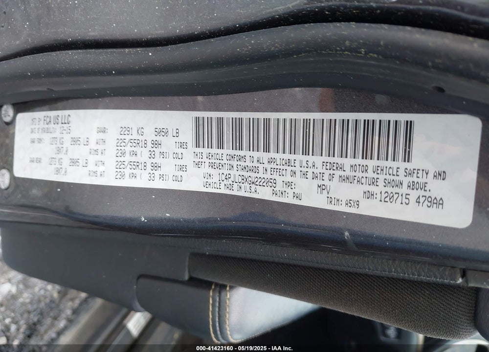 2016 JEEP CHEROKEE VIN: 1C4PJLCBXGW222059