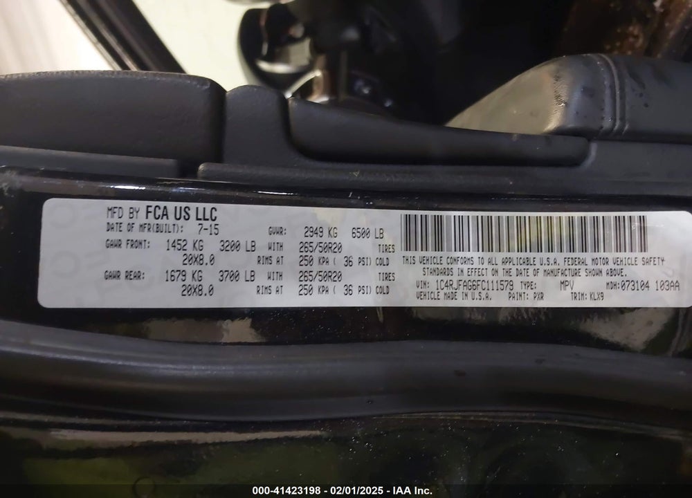 2015 JEEP GRAND CHEROKEE ALTITUDE VIN: 1C4RJFAG6FC111579