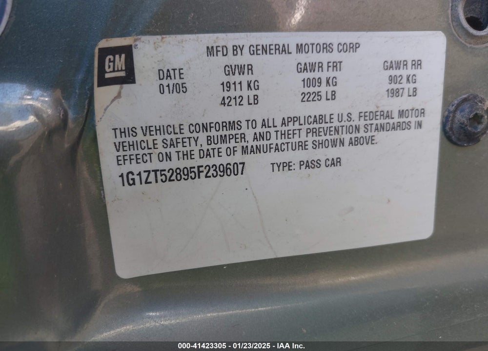 2005 CHEVROLET MALIBU LS VIN: 1G1ZT52895F239607
