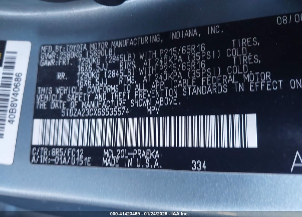 2006 TOYOTA SIENNA LE VIN: 5TDZA23CX6S535574