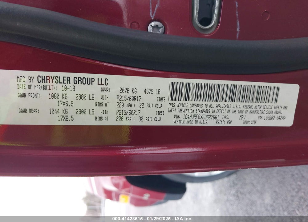 2014 JEEP PATRIOT LATITUDE VIN: 1C4NJRFBXED627661