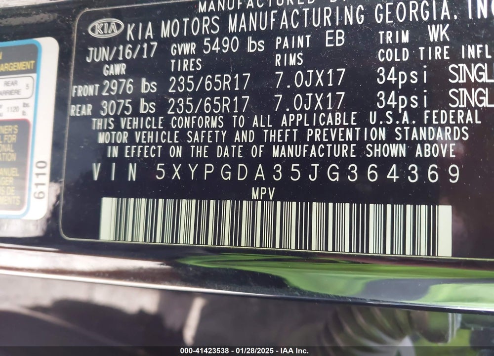 2018 KIA SORENTO 2.4L LX VIN: 5XYPGDA35JG364369