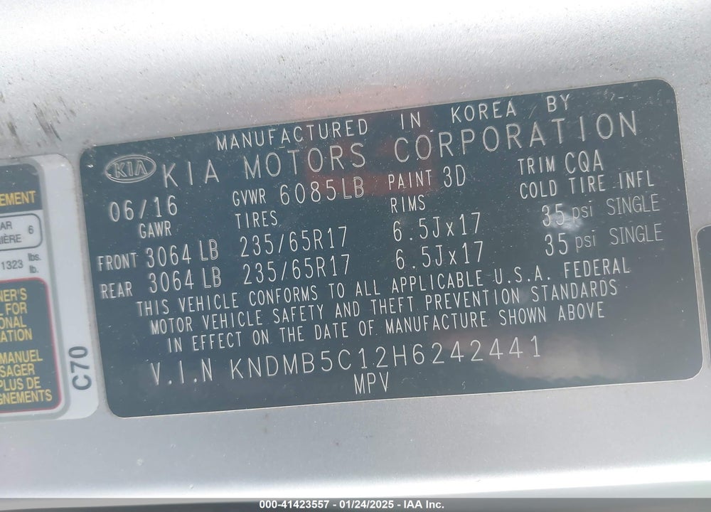 2017 KIA SEDONA LX VIN: KNDMB5C12H6242441