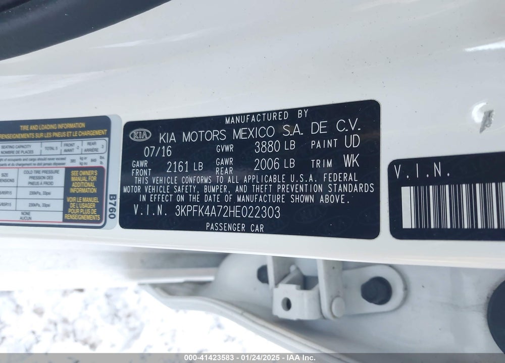 2017 KIA FORTE LX VIN: 3KPFK4A72HE022303