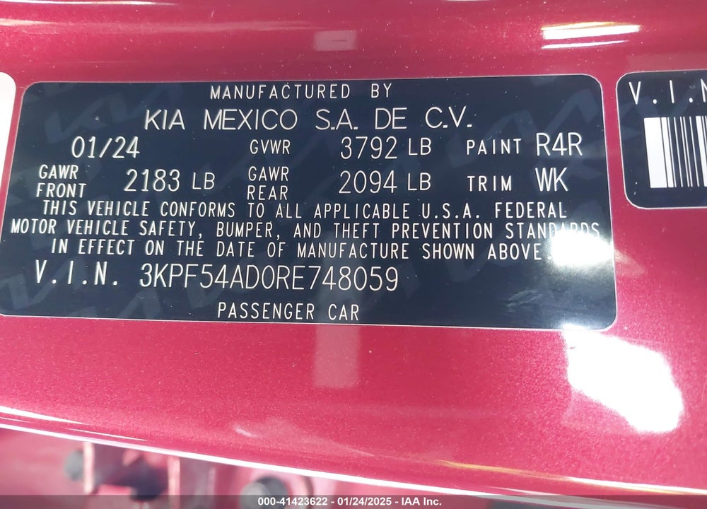 2024 KIA FORTE VIN: 3KPF54AD0RE748059