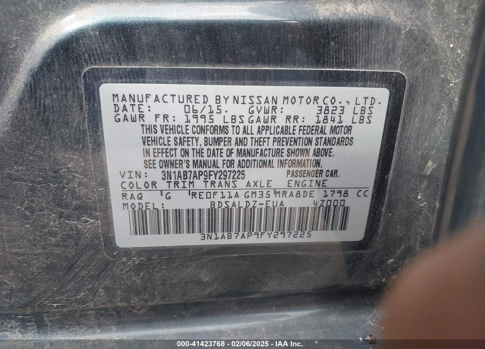 2015 NISSAN SENTRA SV VIN: 3N1AB7AP9FY297225