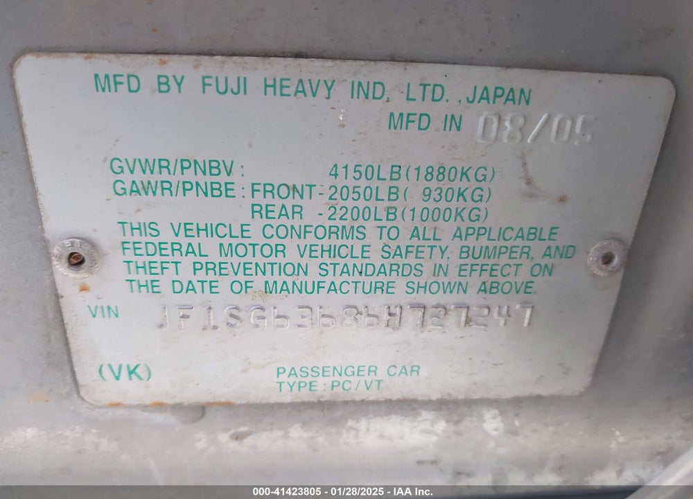 2006 SUBARU FORESTER 2.5X VIN: JF1SG63686H727247