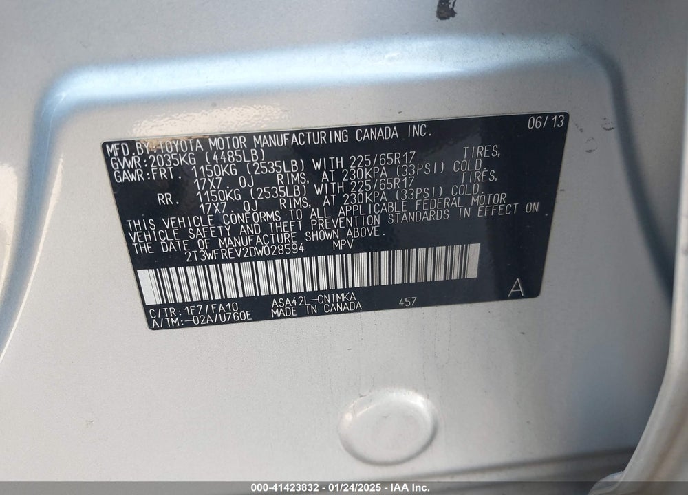 2013 TOYOTA RAV4 VIN: 2T3WFREV2DW028594
