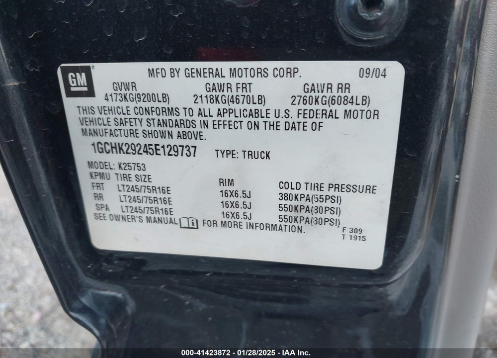 2005 CHEVROLET SILVERADO 2500HD LT VIN: 1GCHK29245E129737