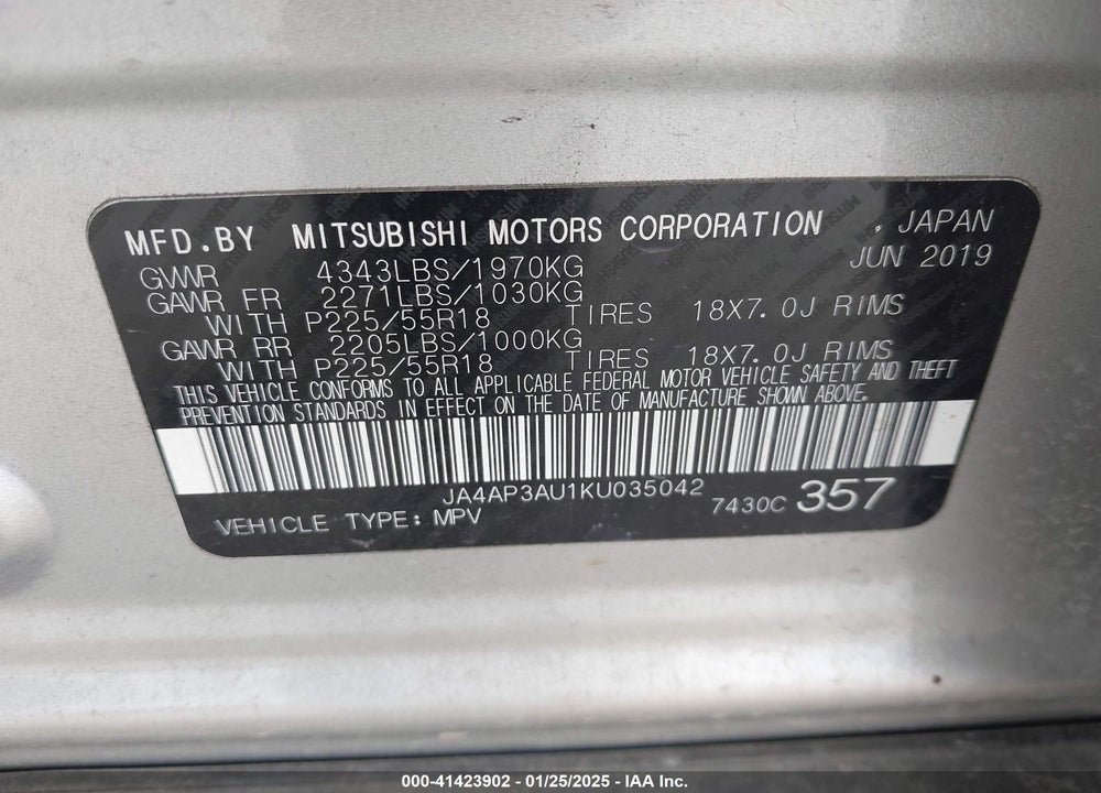 2019 MITSUBISHI OUTLANDER SPORT 2.0 ES VIN: JA4AP3AU1KU035042