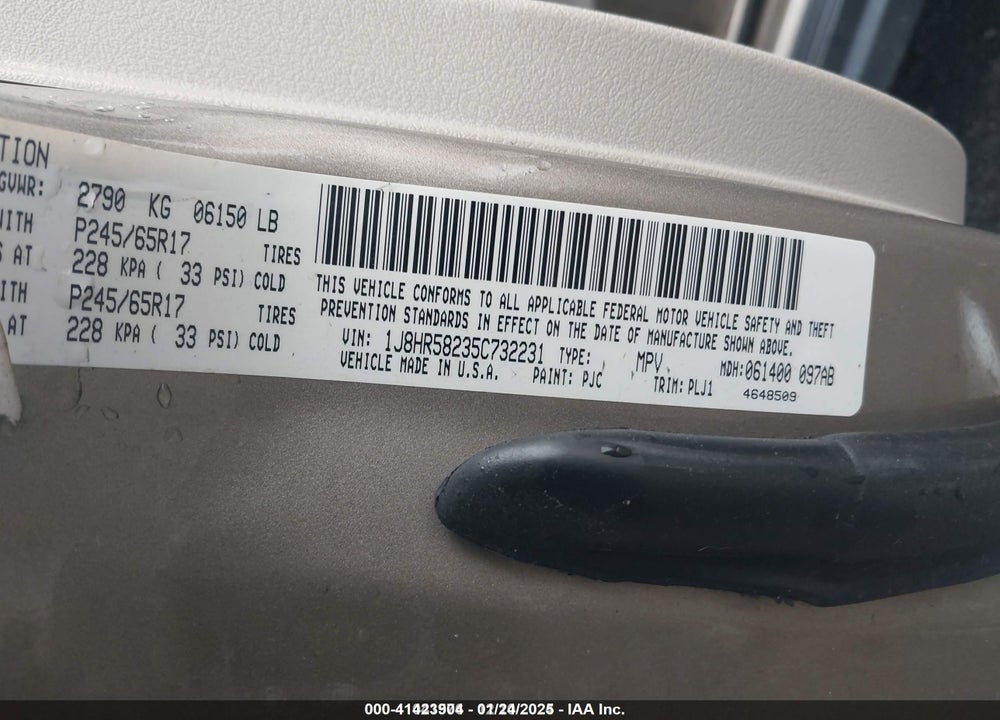 2005 CHERO JEEP GRAND KEE LIMITED VIN: 1J8HR58235C732231