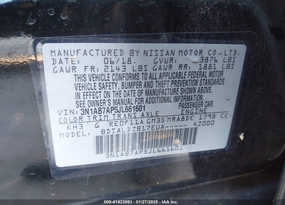 2018 NISSAN SENTRA SV VIN: 3N1AB7AP5JL661601