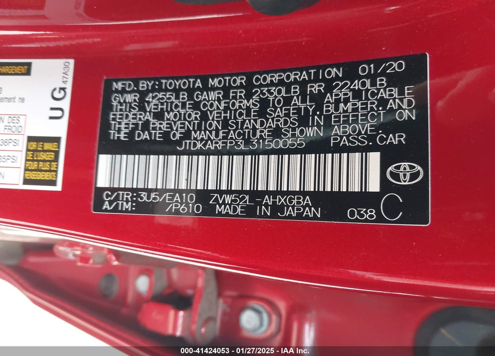 2020 TOYOTA PRIUS PRIME LIMITED VIN: JTDKARFP3L3150055