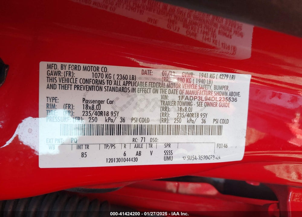 2013 FORD FOCUS ST VIN: 1FADP3L94DL235536