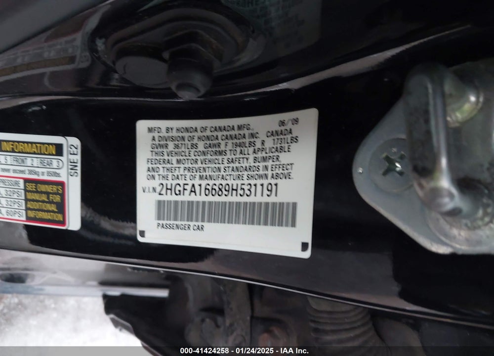 2009 HONDA CIVIC VIN: 2HGFA16689H531191