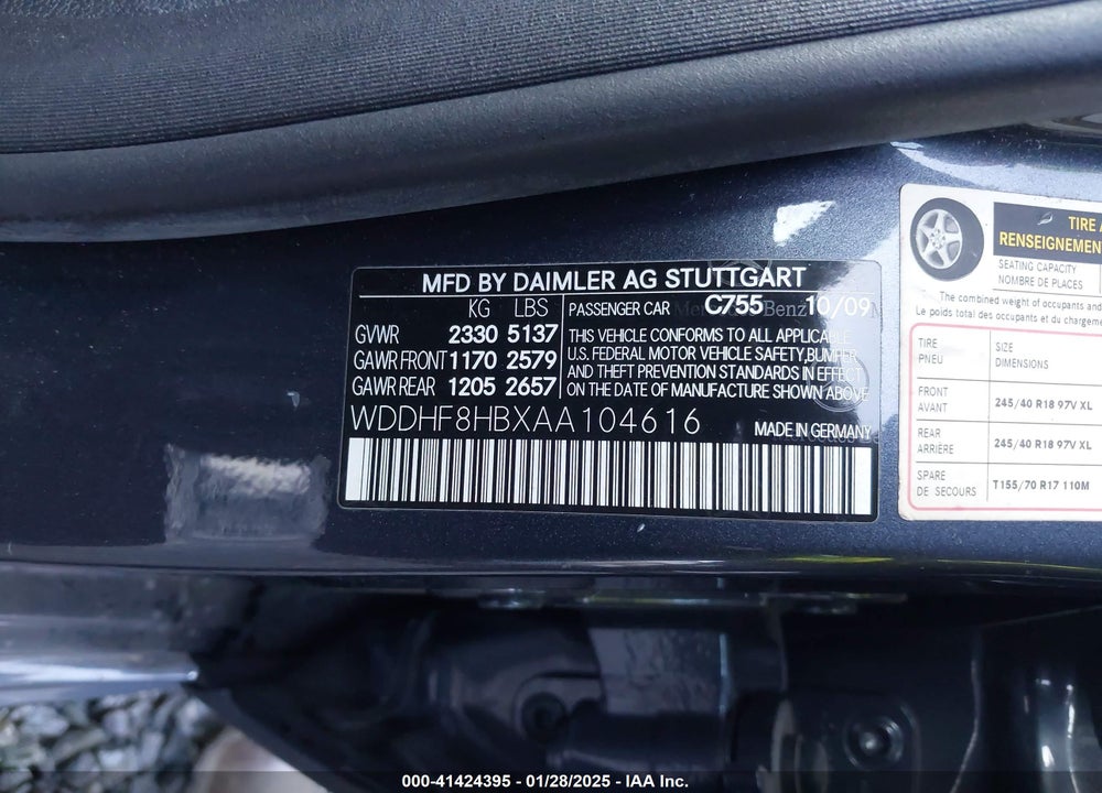 2010 MERCEDES-BENZ E 350 VIN: WDDHF8HBXAA104616