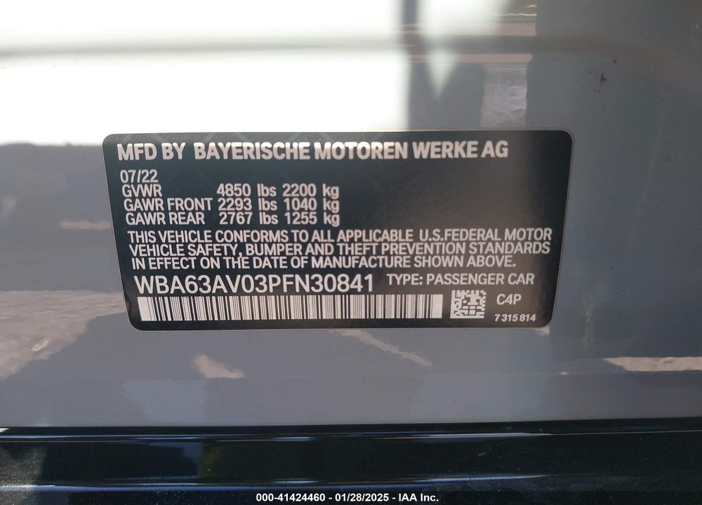2023 BMW 430I GRAN COUPE VIN: WBA63AV03PFN30841