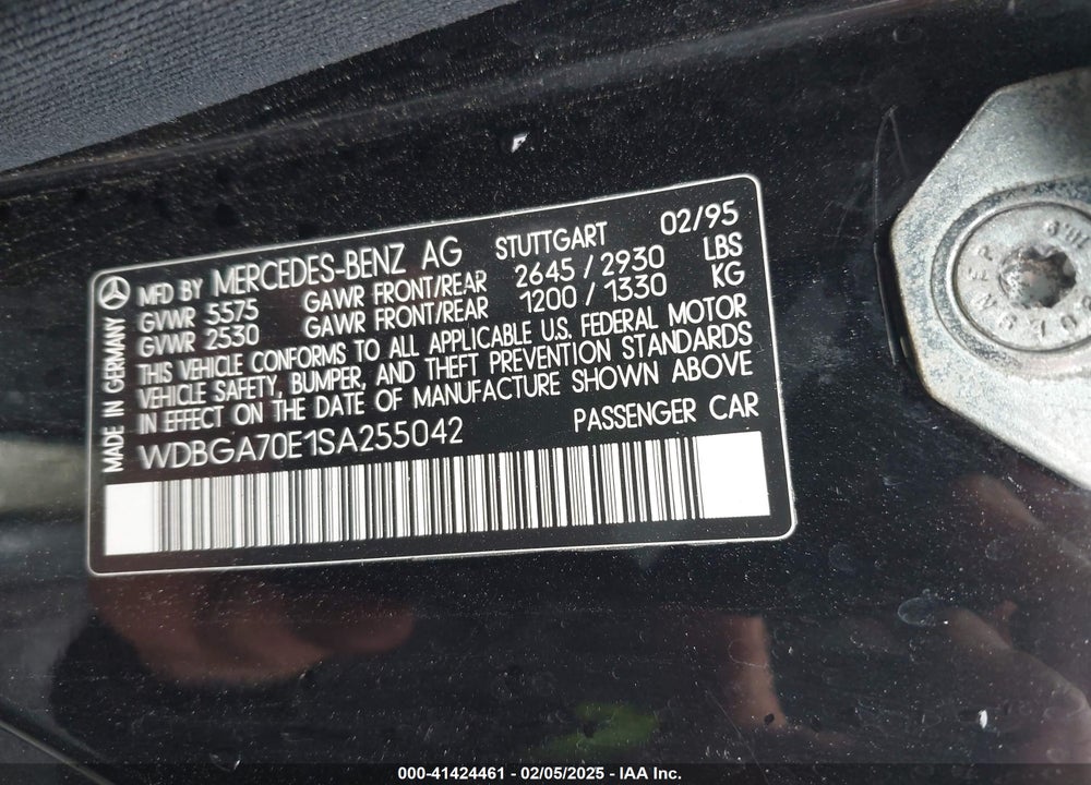 1995 MERCEDES-BENZ S VIN: WDBGA70E1SA255042