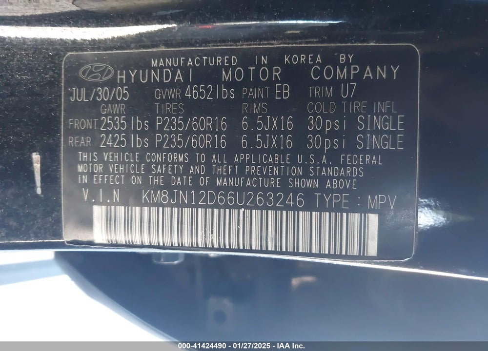2006 HYUNDAI TUCSON GLS/LIMITED VIN: KM8JN12D66U263246