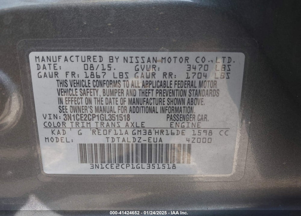 2016 NISSAN VERSA NOTE VIN: 3N1CE2CP1GL351518