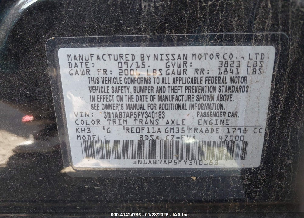 2015 NISSAN SENTRA VIN: 3N1AB7AP5FY340183