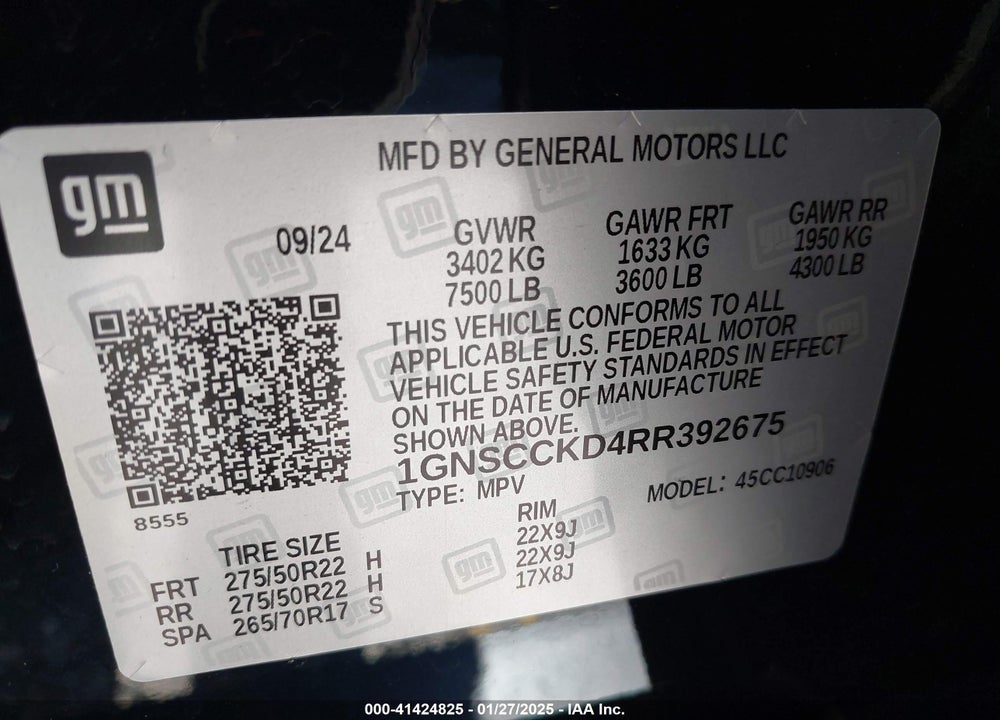 2024 CHEVROLET SUBURBAN 2WD LT VIN: 1GNSCCKD4RR392675