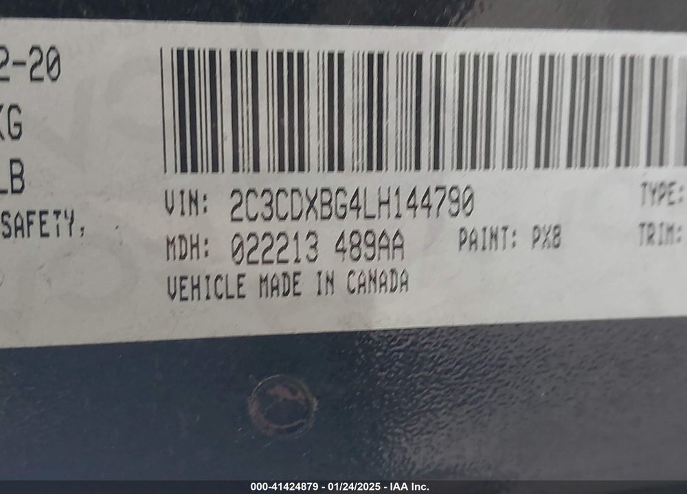 2020 DODGE CHARGER VIN: 2C3CDXBG4LH144790