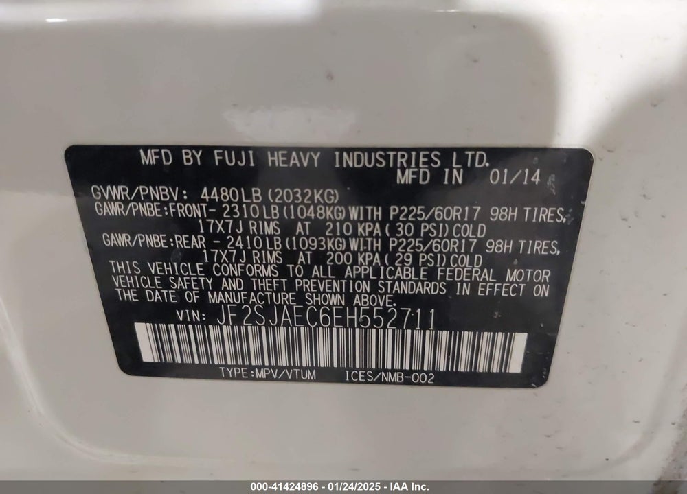 2014 SUBARU FORESTER 2.5I PREMIUM VIN: JF2SJAEC6EH552711