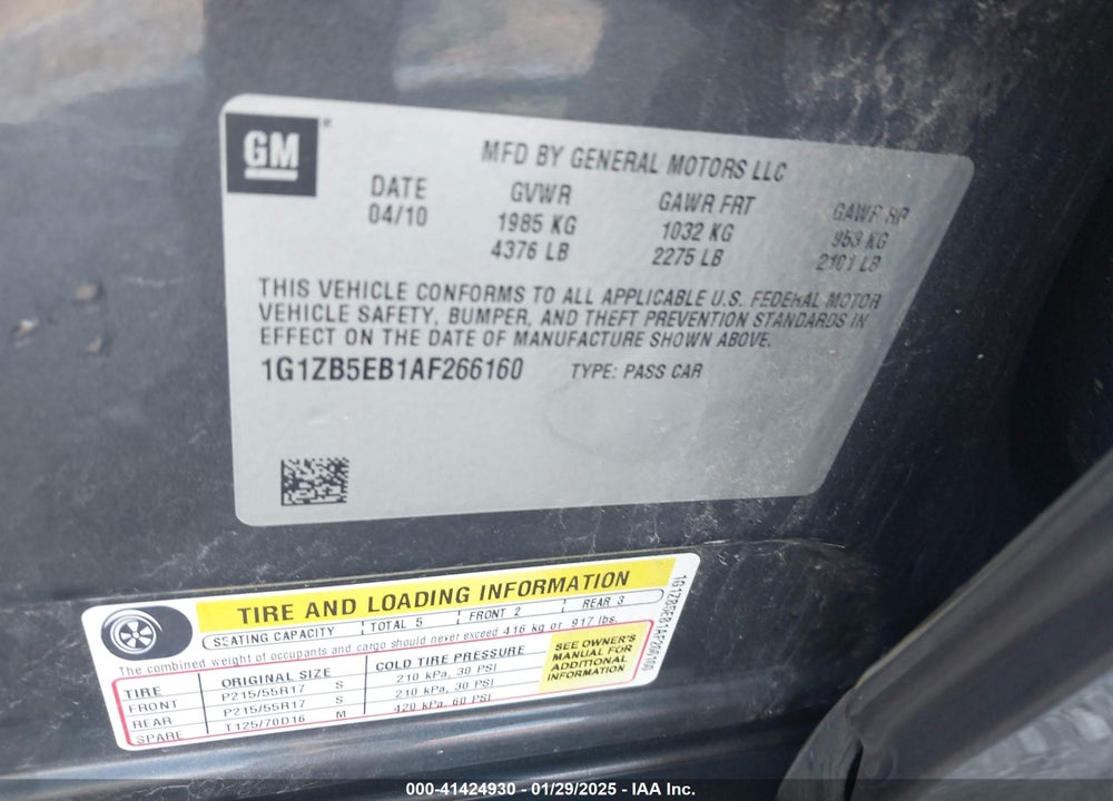 2010 CHEVROLET MALIBU VIN: 1G1ZB5EB1AF266160
