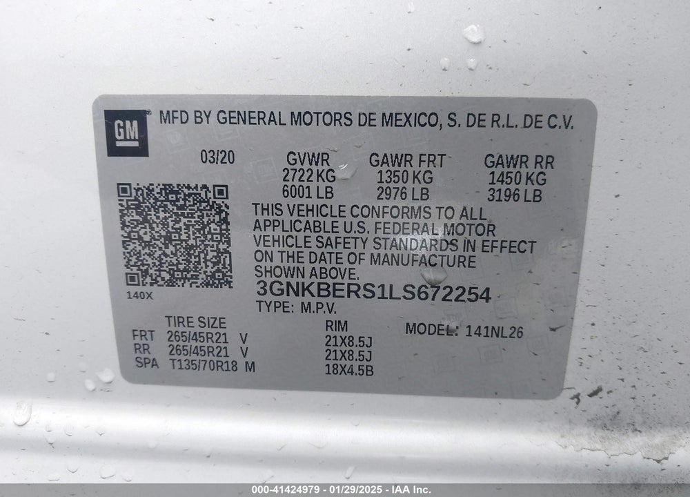 2020 CHEVROLET BLAZER FWD RS VIN: 3GNKBERS1LS672254
