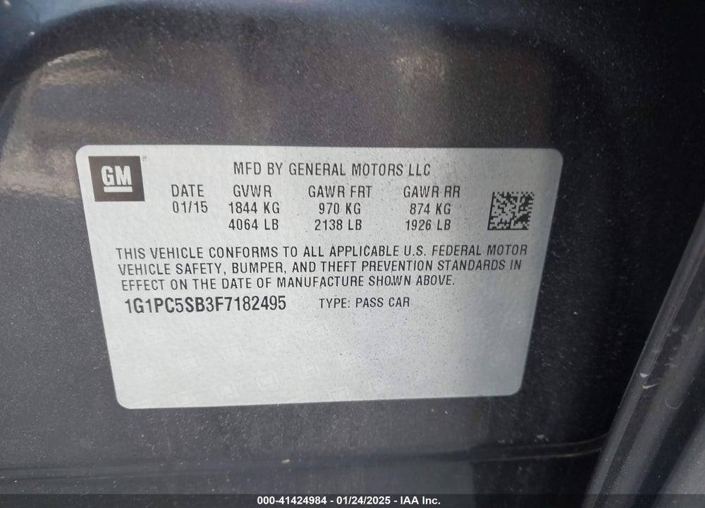 2015 CHEVROLET CRUZE VIN: 1G1PC5SB3F7182495