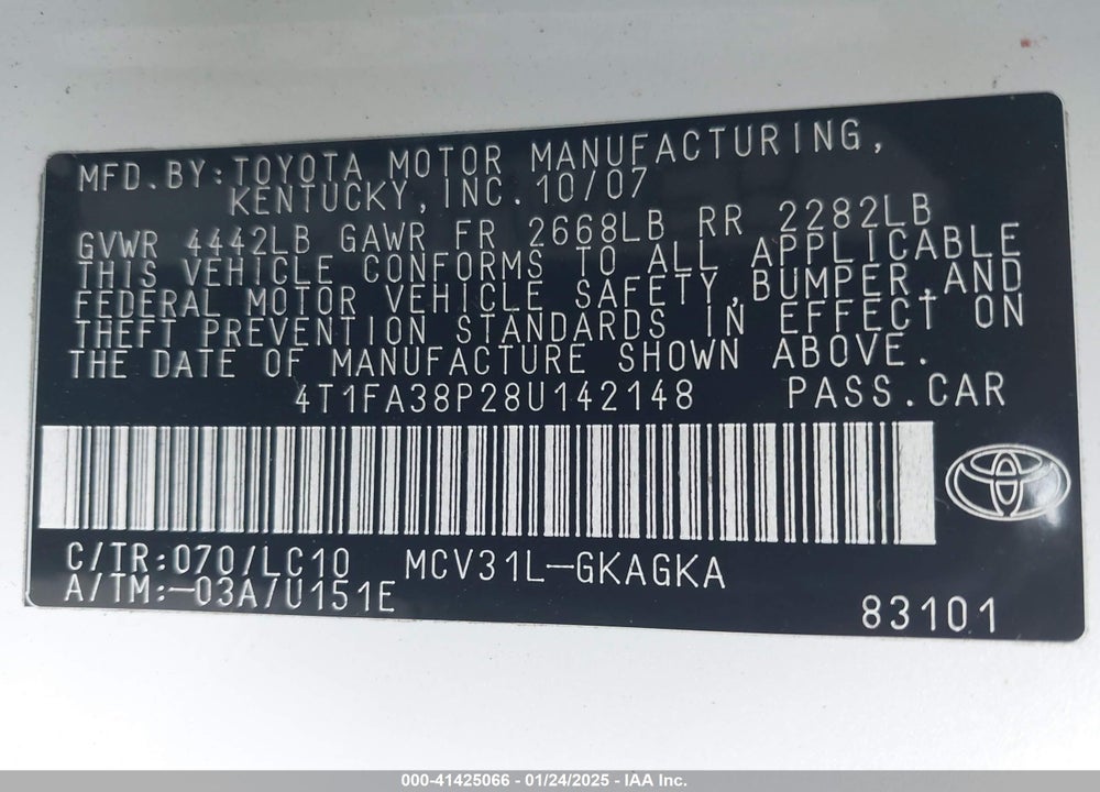 2008 TOYOTA CAMRY SOLARA VIN: 4T1FA38P28U142148