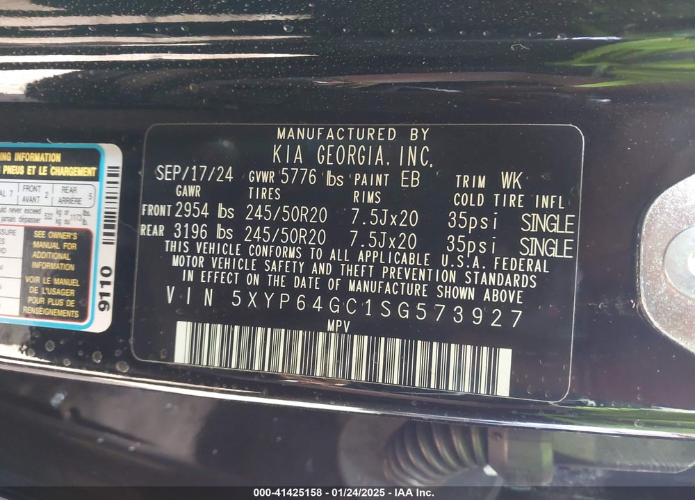 2025 KIA TELLURIDE VIN: 5XYP64GC1SG573927