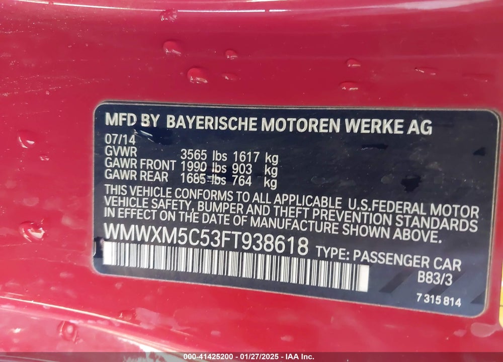 2015 MINI HARDTOP VIN: WMWXM5C53FT938618