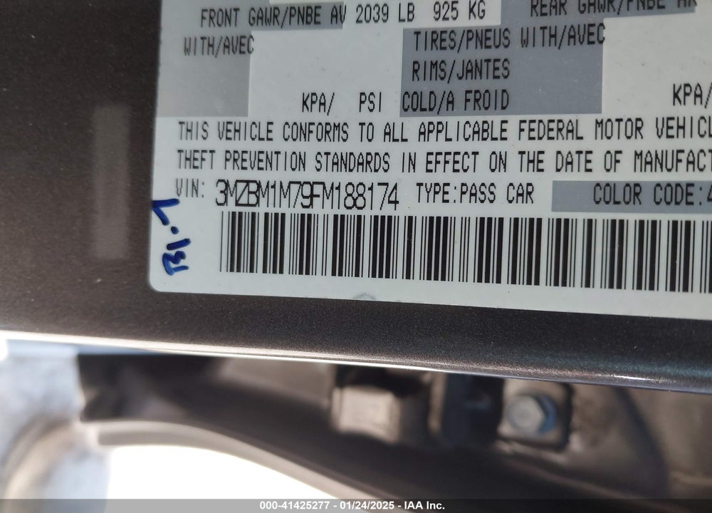 2015 MAZDA MAZDA3 VIN: 3MZBM1M79FM188174