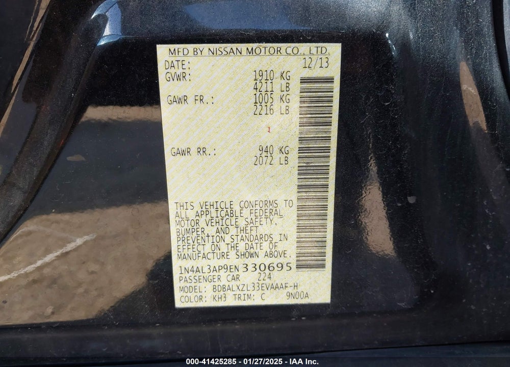 2014 NISSAN ALTIMA VIN: 1N4AL3AP9EN330695