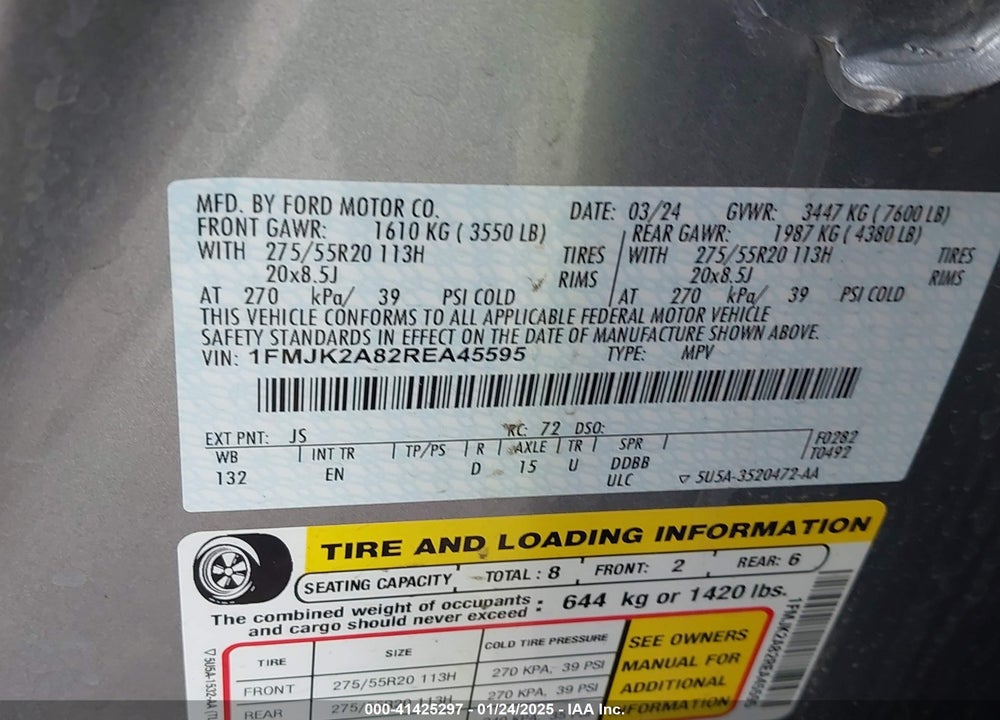 2024 FORD EXPEDITION LIMITED MAX VIN: 1FMJK2A82REA45595