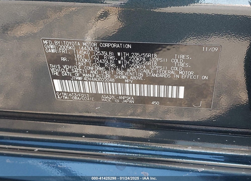 2010 TOYOTA RAV4 SPORT VIN: JTMWF4DV4AD022048