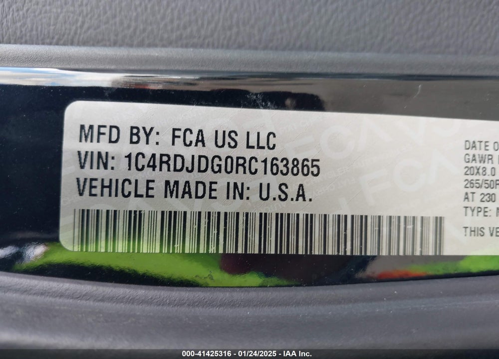 2024 DODGE DURANGO GT PLUS AWD VIN: 1C4RDJDG0RC163865