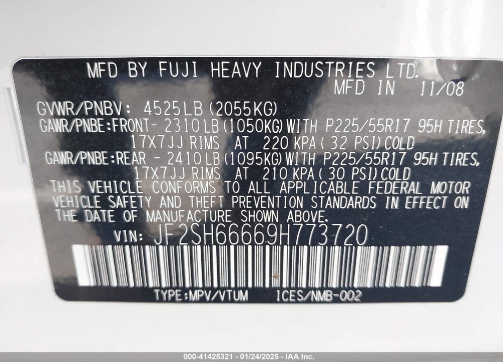 2009 SUBARU FORESTER 2.5XT LIMITED VIN: JF2SH66669H773720