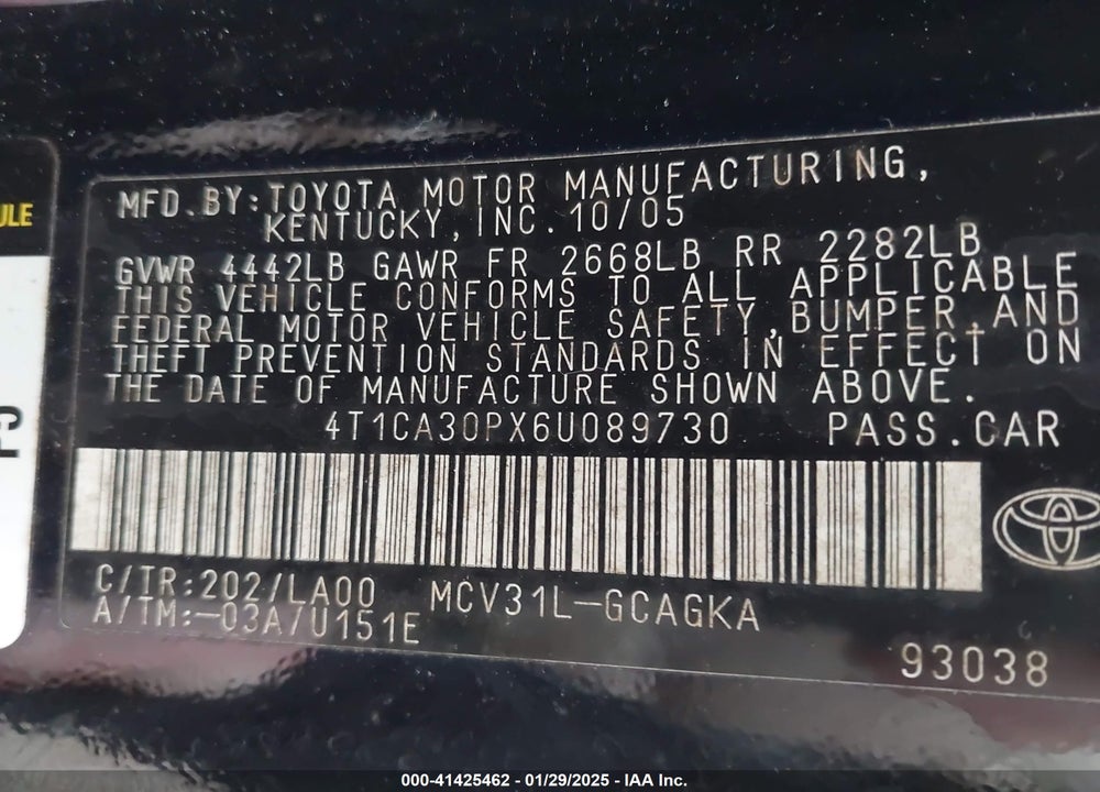 2006 TOYOTA CAMRY SOLARA VIN: 4T1CA30PX6U089730