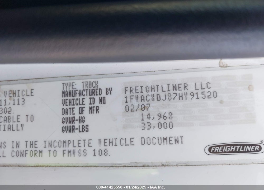 2007 FREIGHTLINER M2 106 MEDIUM DUTY VIN: 1FVACXDJ87HY91520