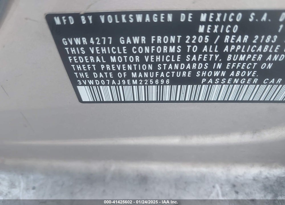 2014 VOLKSWAGEN JETTA VIN: 3VWD07AJ9EM225696