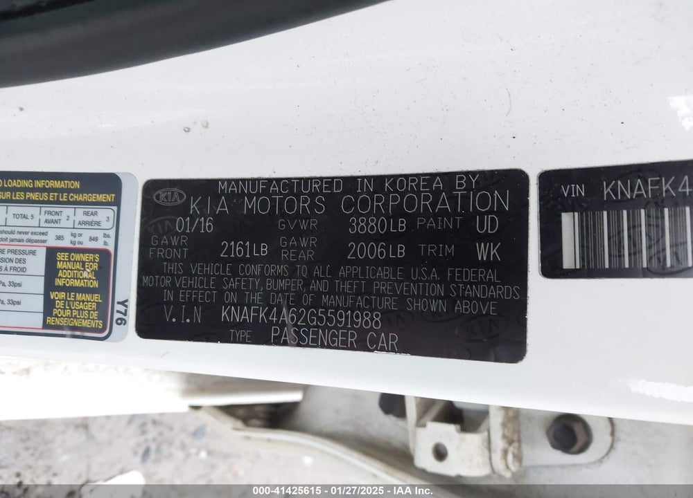 2016 KIA FORTE LX VIN: KNAFK4A62G5591988