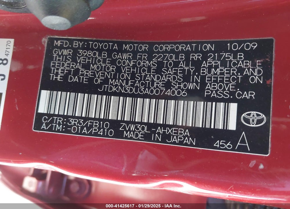 2010 TOYOTA PRIUS VIN: JTDKN3DU3A0074006