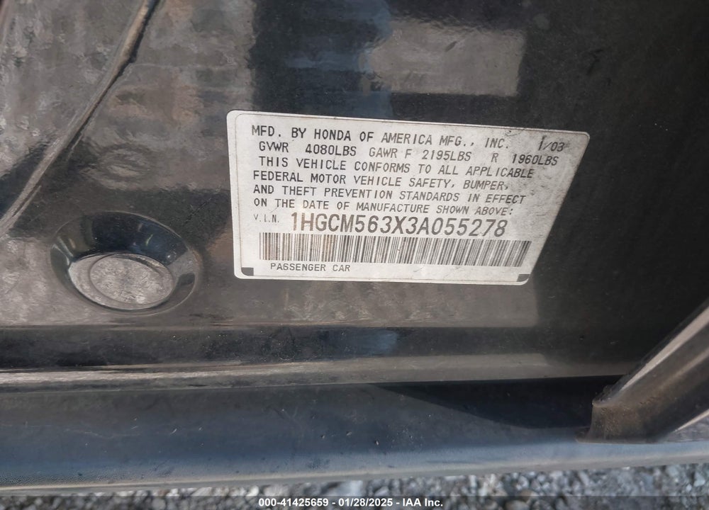 2003 HONDA ACCORD 2.4 LX VIN: 1HGCM563X3A055278