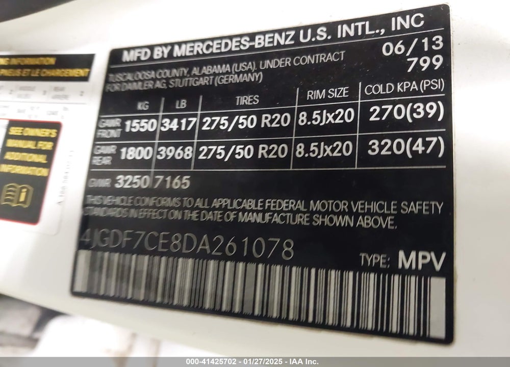 2013 MERCEDES-BENZ GL 450 4MATIC VIN: 4JGDF7CE8DA261078